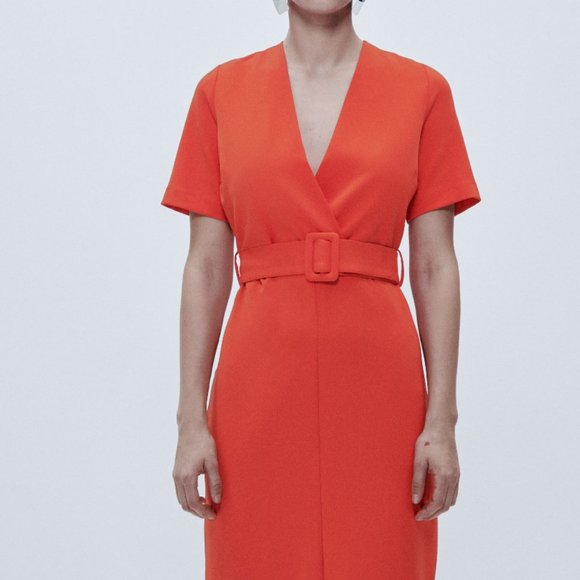 ZARA V NECK STREACH BELTED MIDI MAXI SHEATH DRESS $89.90 - Picture 5 of 11